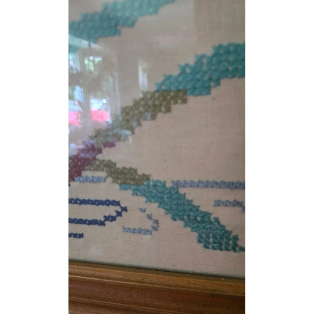 LG Vintage Framed Mallard Ducks Cross Stitch Needlepoint Wildlife Wall Art 27x38